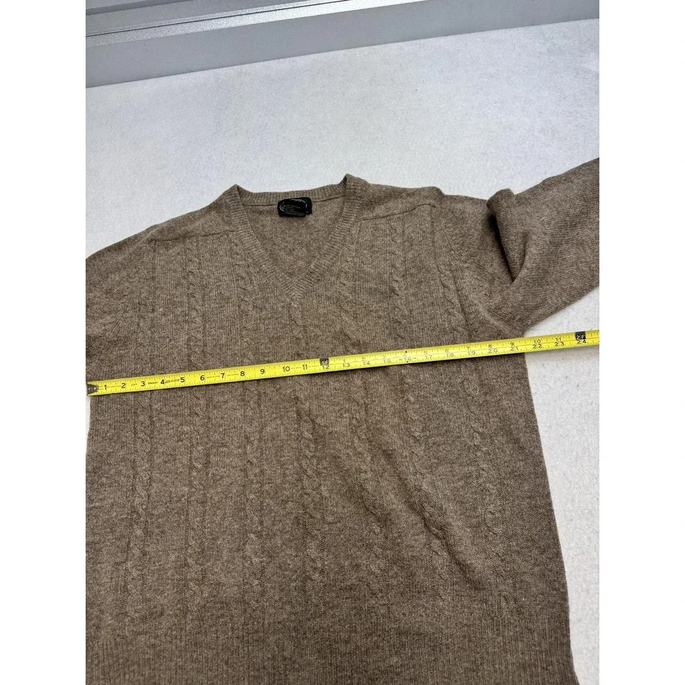 Saddles Ltd Sweater Mens Large Brown Lambswool V Neck Cable Knit Pullover Warm